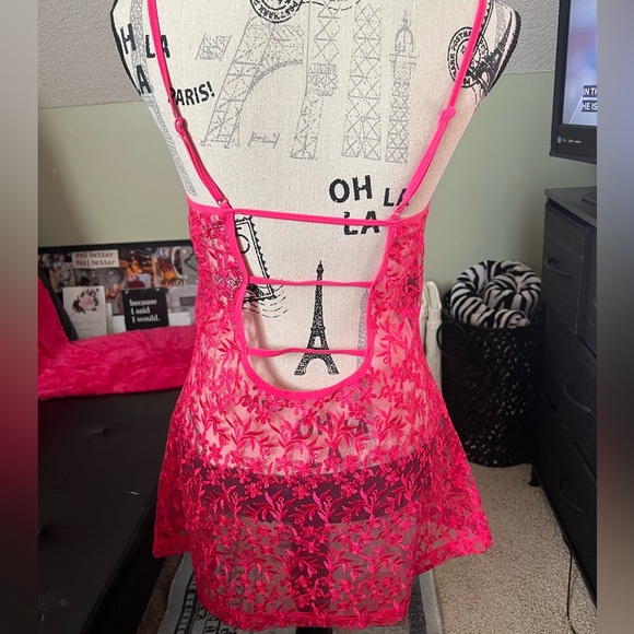 Sheer/lace Pink Lingerie Dress with Flowers - Picture 2 of 3